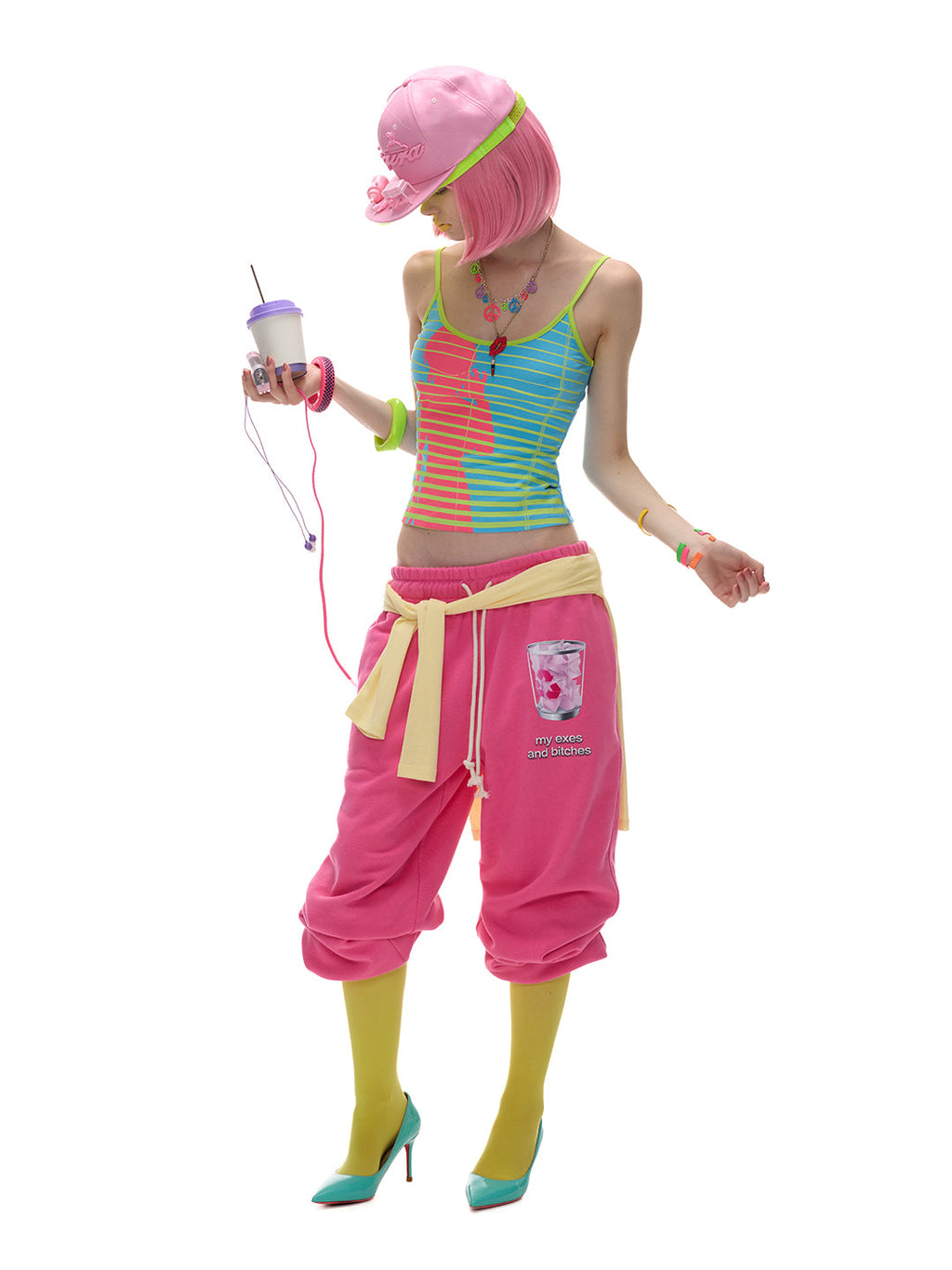 Magenta Trash Drawstring Sweatpants — full look