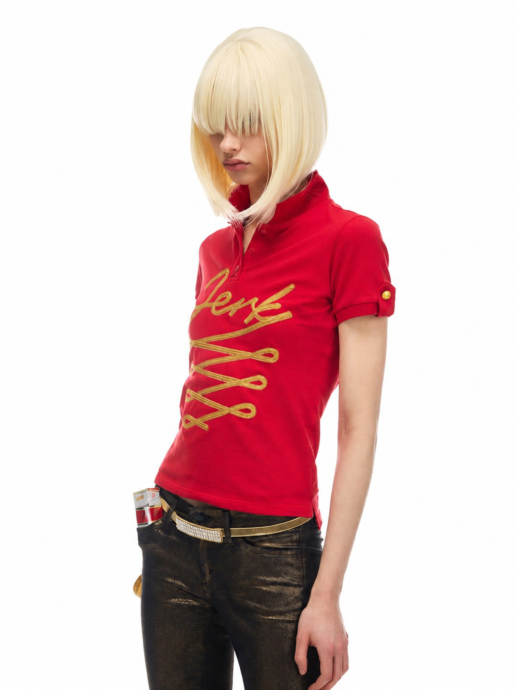 NORGIRA Jerk Embroidered Polo — angled embroidery detail