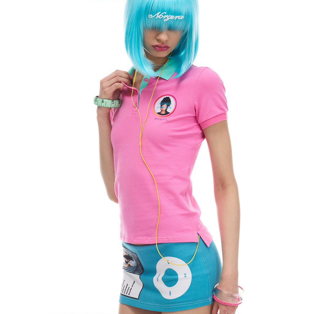 NORGIRA “IG REELS” Color-blocked Neckline Elastic Fit Slim Shoulder Polo Short-Sleeve T-Shirt
