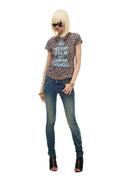 NORGIRA ‘LUCKYGIRL’ Distressed Floral Print Slim-Fit Stretch Adjustable Low-Rise Jeans