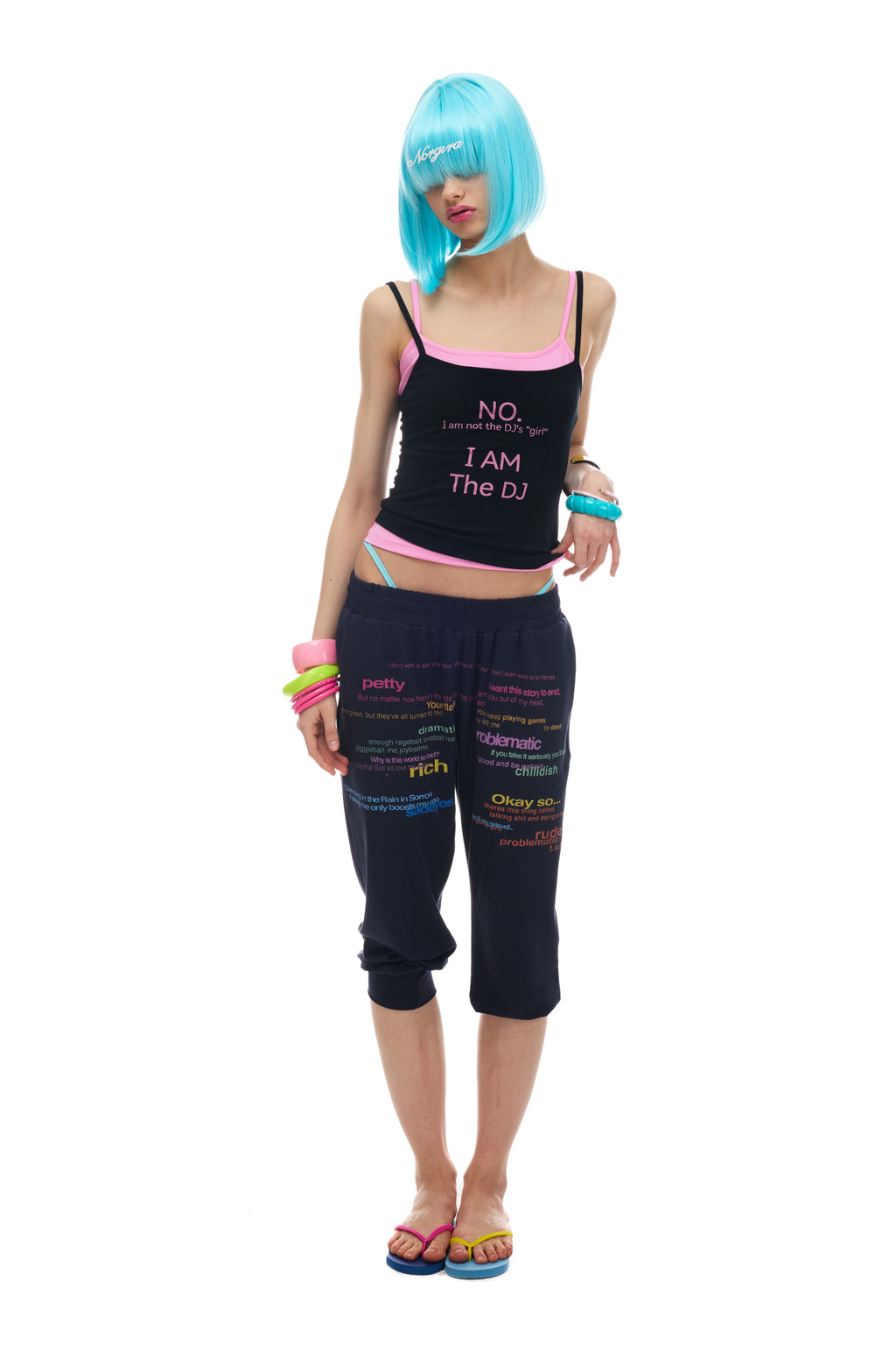 NORGIRA Colour-blocked Black and Pink Slogan Two-in-One Stretch Slim-Fit Lightweight Layering Tank Top