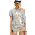 NORGIRA “BOYKIller” Metallic Printed Multi-Shoulder Curved Heather Gray T-Shirt