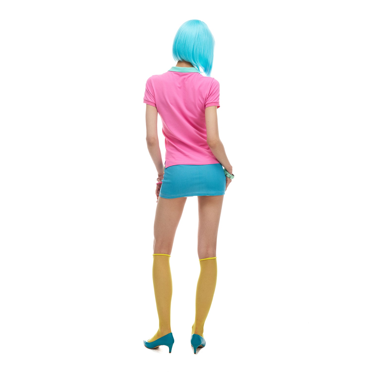 NORGIRA “IG REELS” Color-blocked Neckline Elastic Fit Slim Shoulder Polo Short-Sleeve T-Shirt