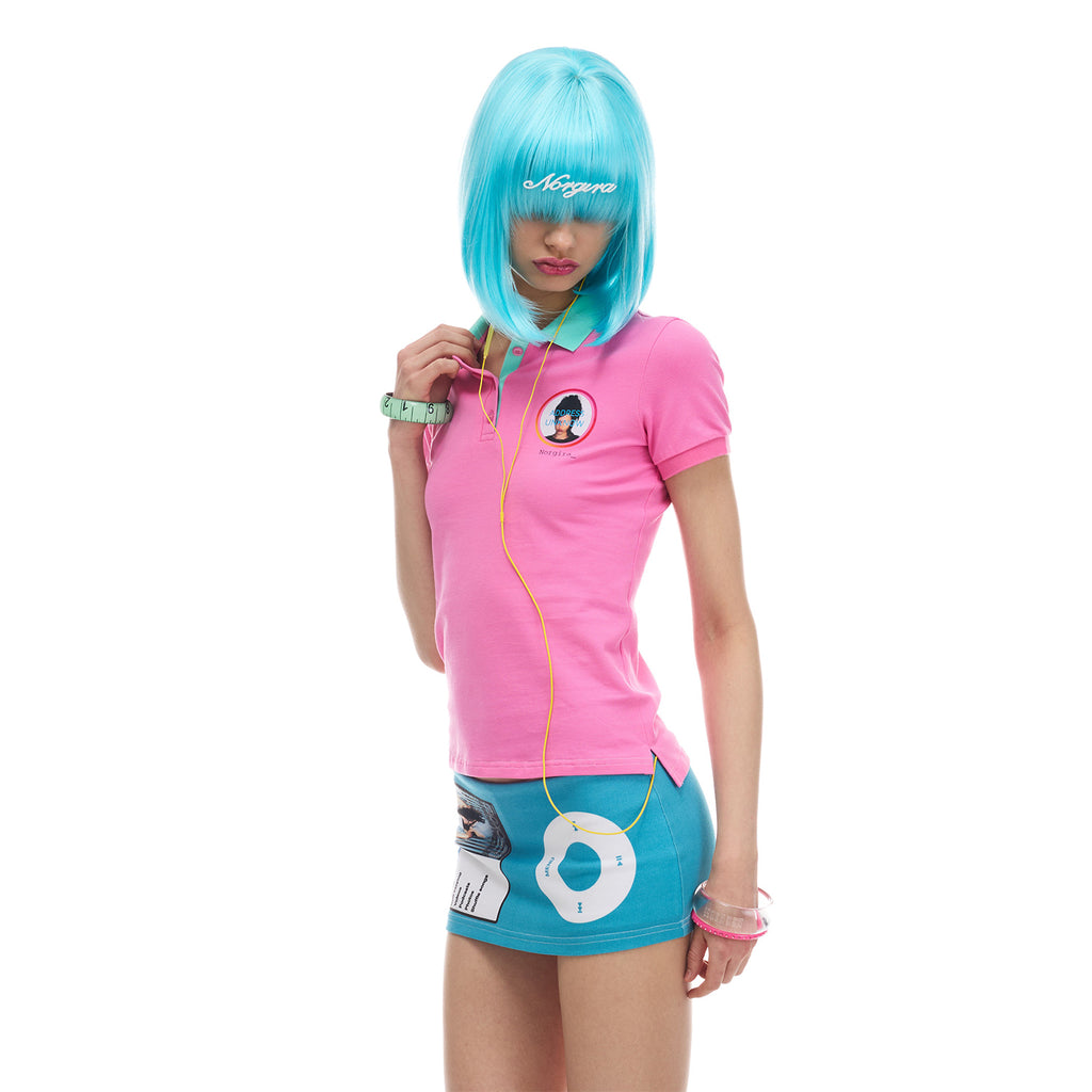 NORGIRA “IG REELS” Color-blocked Neckline Elastic Fit Slim Shoulder Polo Short-Sleeve T-Shirt