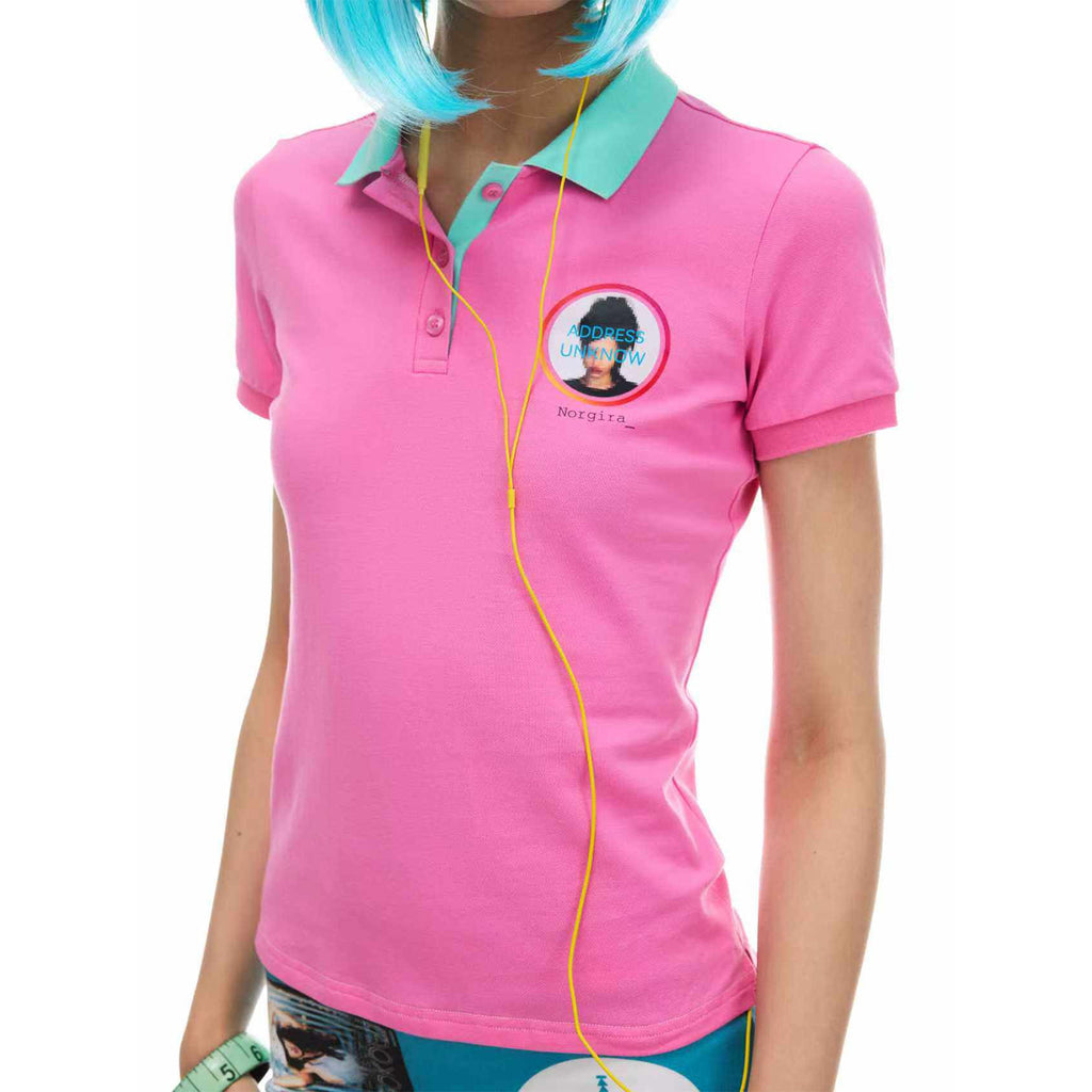 NORGIRA “IG REELS” Color-blocked Neckline Elastic Fit Slim Shoulder Polo Short-Sleeve T-Shirt