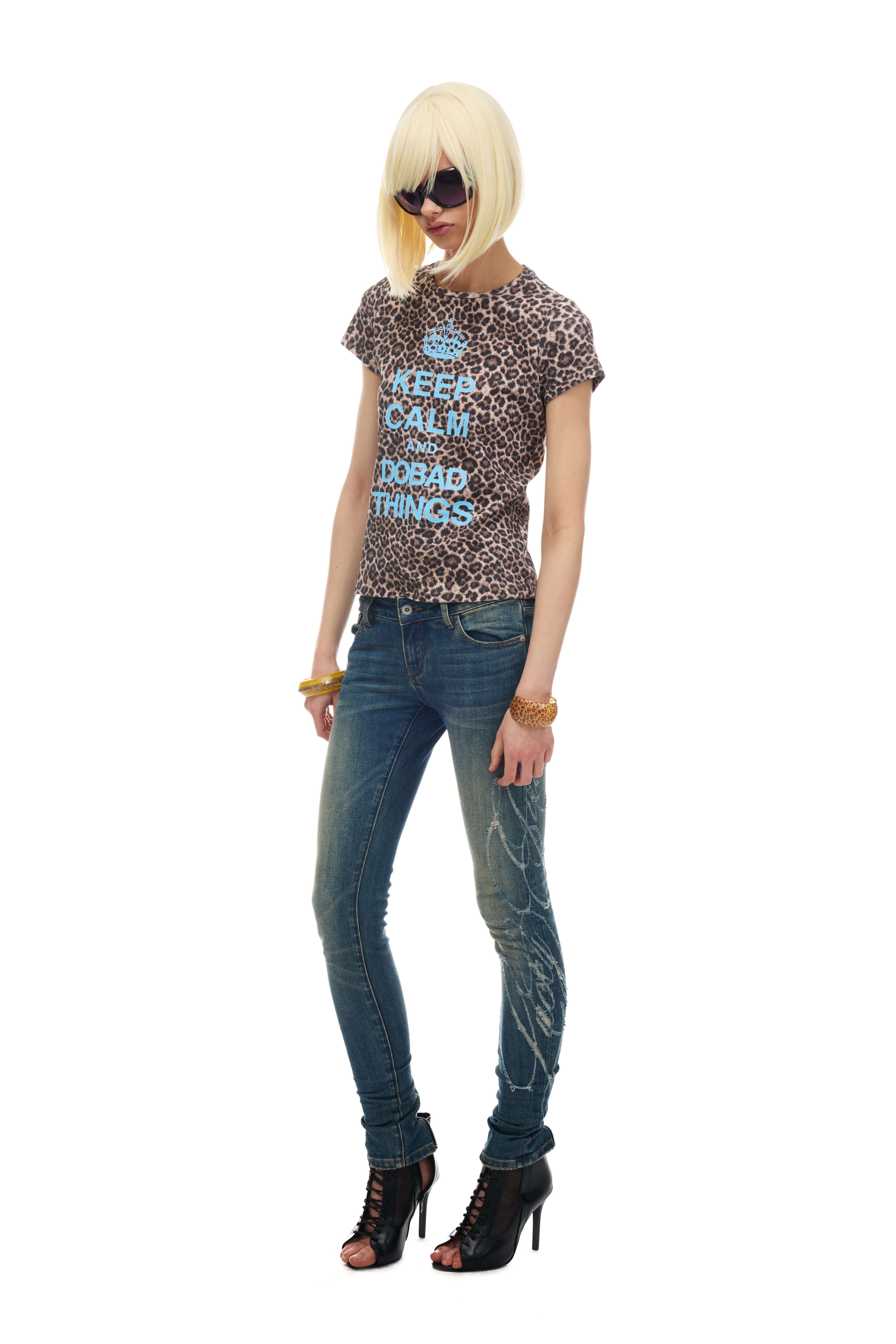 NORGIRA ‘LUCKYGIRL’ Distressed Floral Print Slim-Fit Stretch Adjustable Low-Rise Jeans