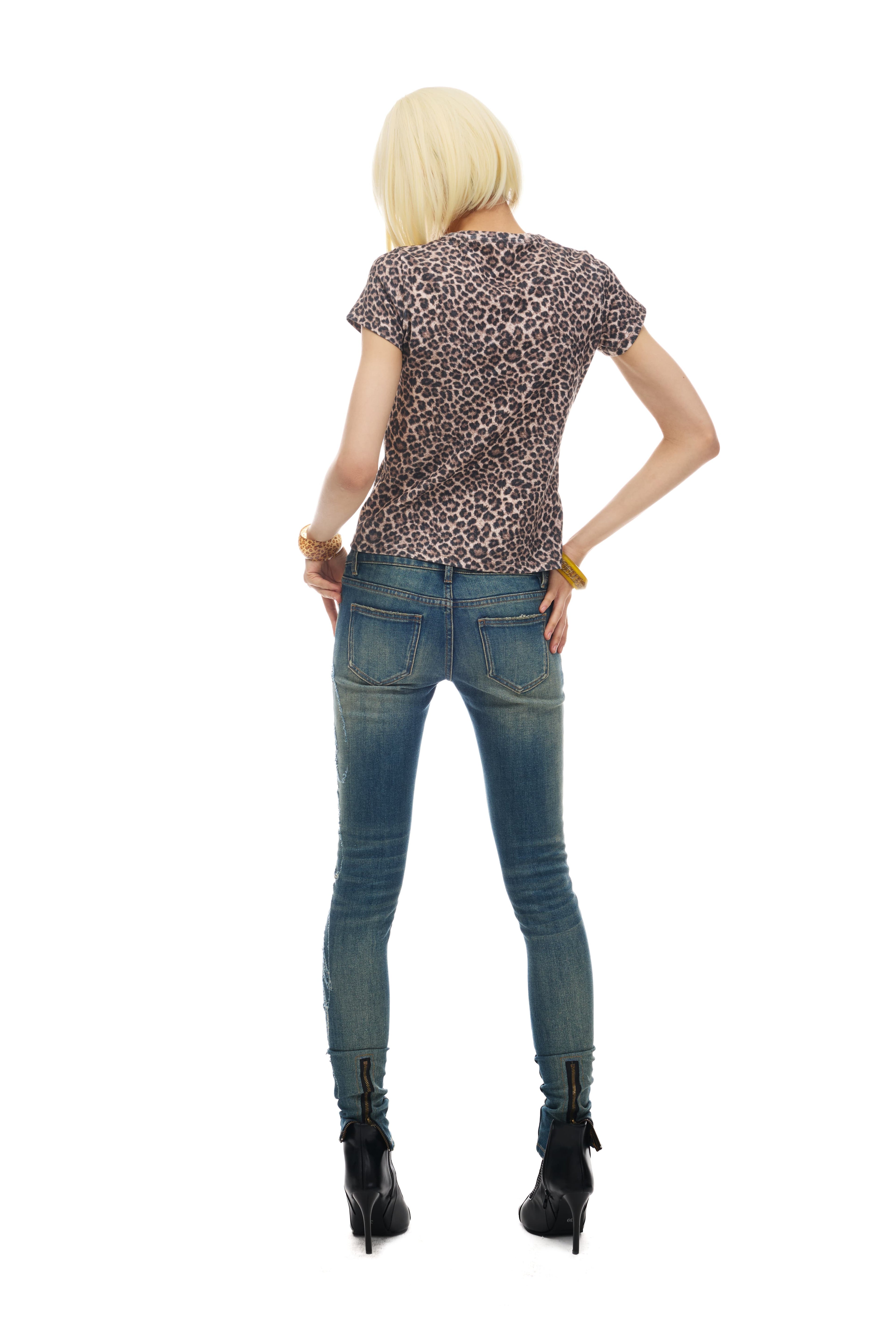 NORGIRA ‘LUCKYGIRL’ Distressed Floral Print Slim-Fit Stretch Adjustable Low-Rise Jeans