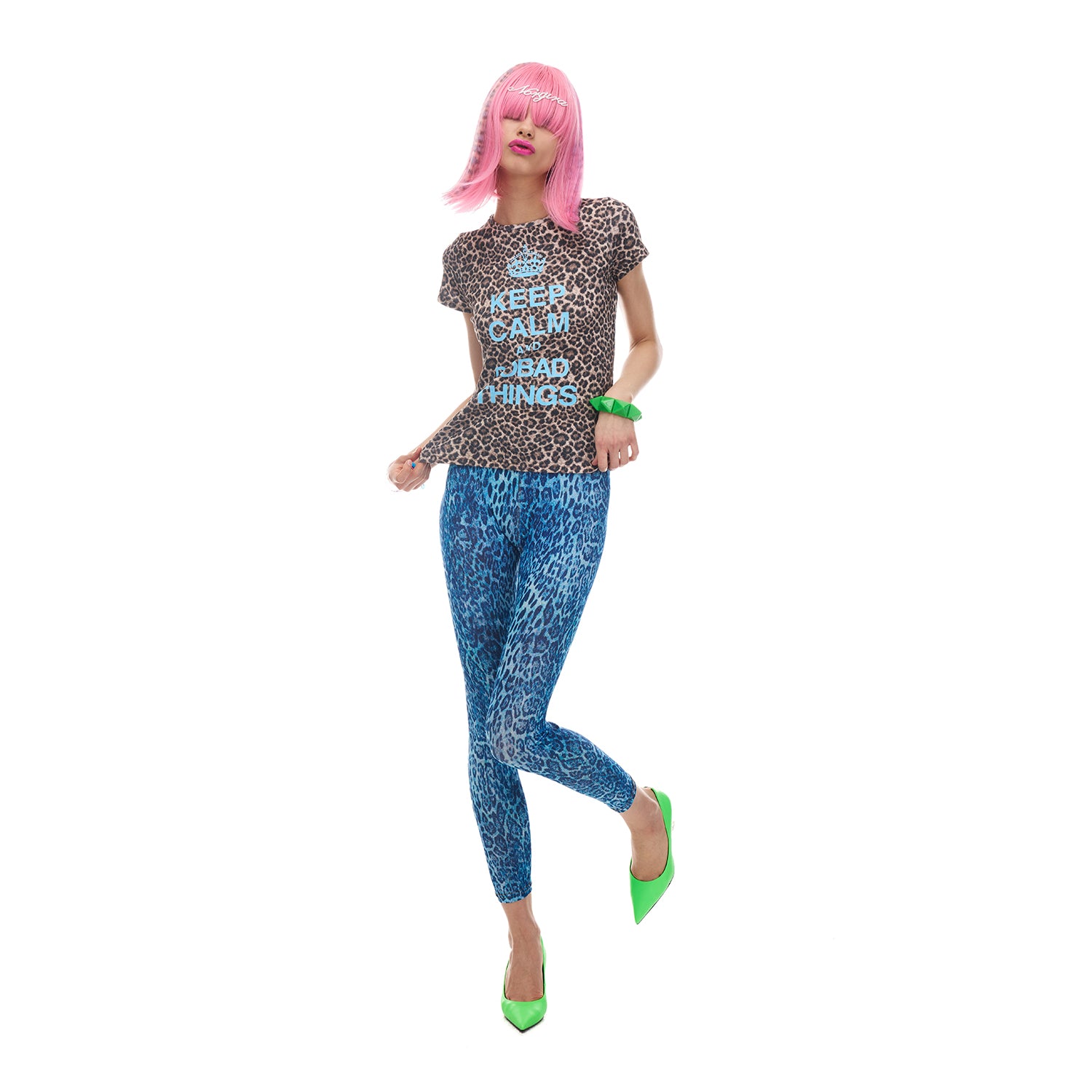 NORGIRA Retro Crown 'KEEP CLAM' Slogan Custom Leopard Print Fitted Short-Sleeve T-Shirt