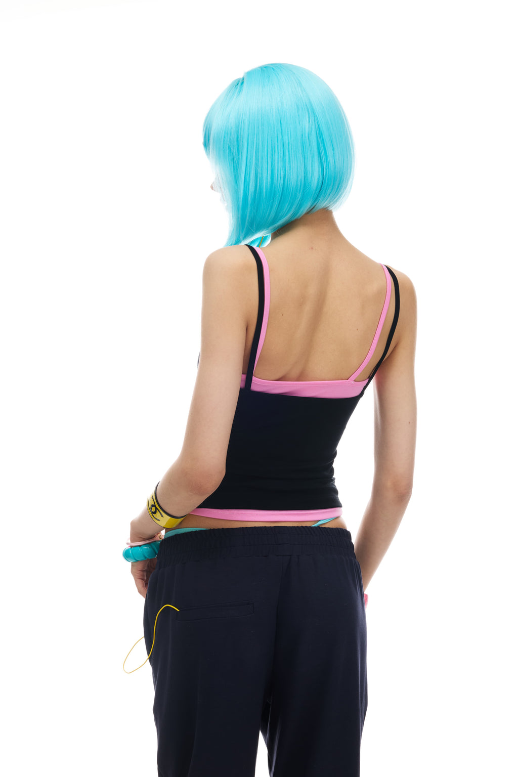 NORGIRA Colour-blocked Black and Pink Slogan Two-in-One Stretch Slim-Fit Lightweight Layering Tank Top